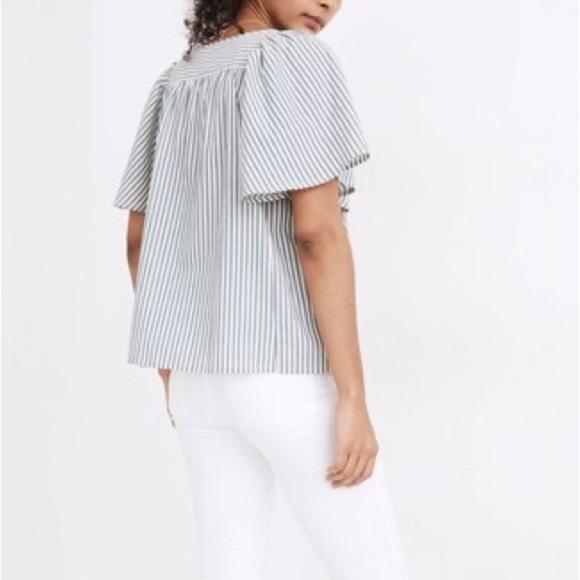 Madewell Courtyard Flutter Sleeve Top Blue Stripe Size Small - Picture 2 of 6